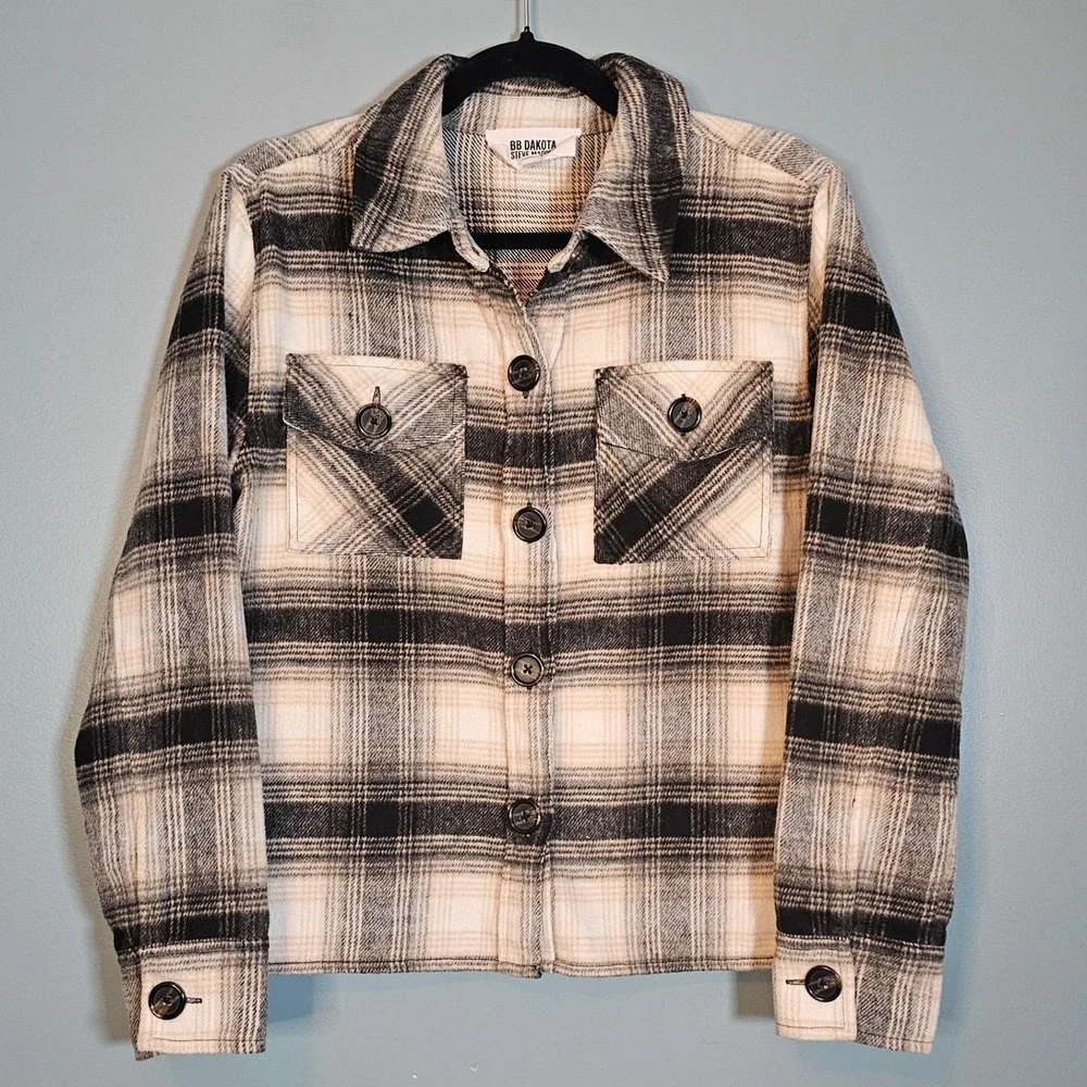 BB Dakota Steve Madden Plaid Button Up Shirt Jacket Women's Size Medium - Picture 1 of 5